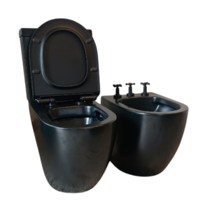 Juego de Inodoro Francia Negro + Bidet + Grifería Kyros Negra (p.francia)