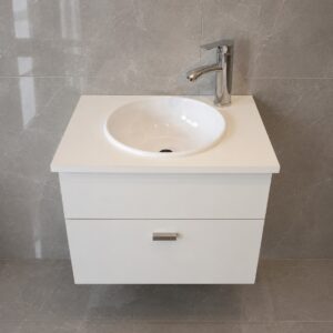 Vanitory flotante blanco + Bacha de acrílico + Grifería (COD.3Aplus)