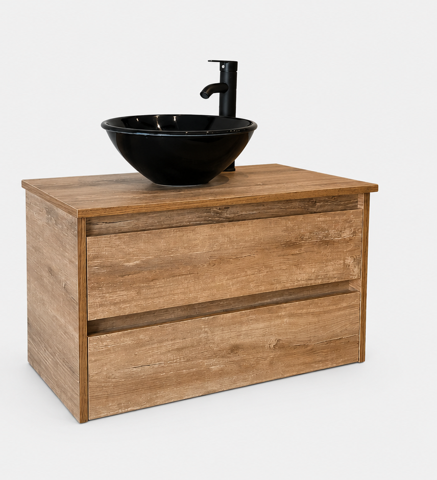Vanitory atakama 80cm con tapa+ bacha marmolina + monocomando (paka80t)