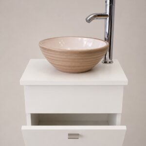 Vanitory 40cm Blanco con Tapa + Bacha + Grifería (COD.P40TB)