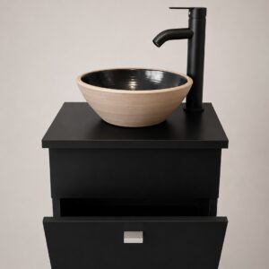 Vanitory 40cm Negro con Tapa + Bacha + Grifería (COD.P40TN)