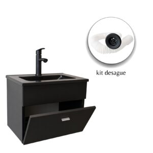 Vanitory Bacha negra + Grifería negra y Kit de desagüe
